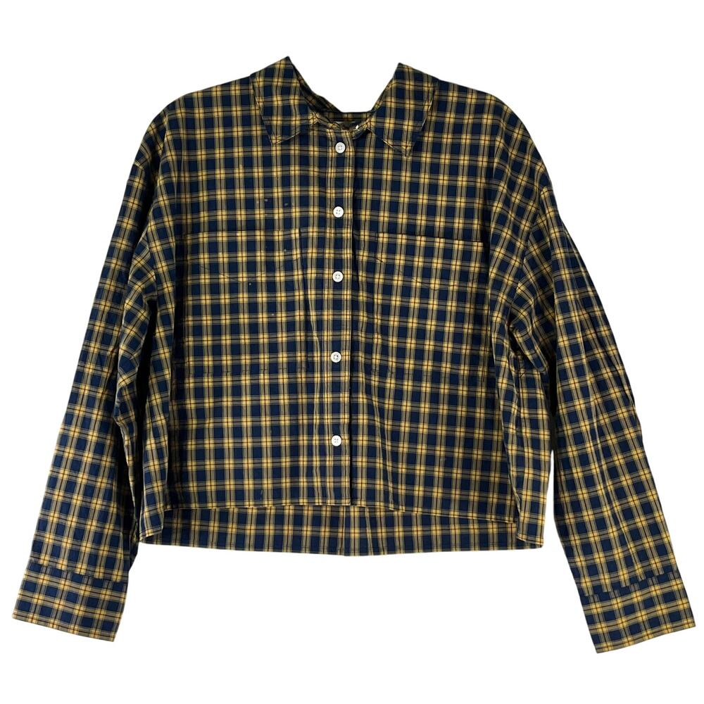 Madewell Yellow Blue Plaid Oversized Button Down Shirt S